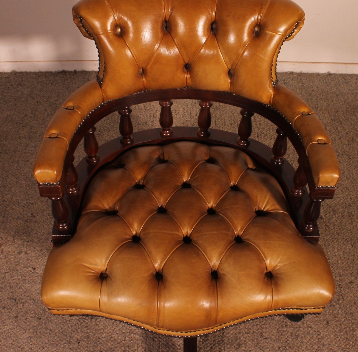 Office Chair Called Captain Chair In Mahogany And Camel Colour Leather-photo-7