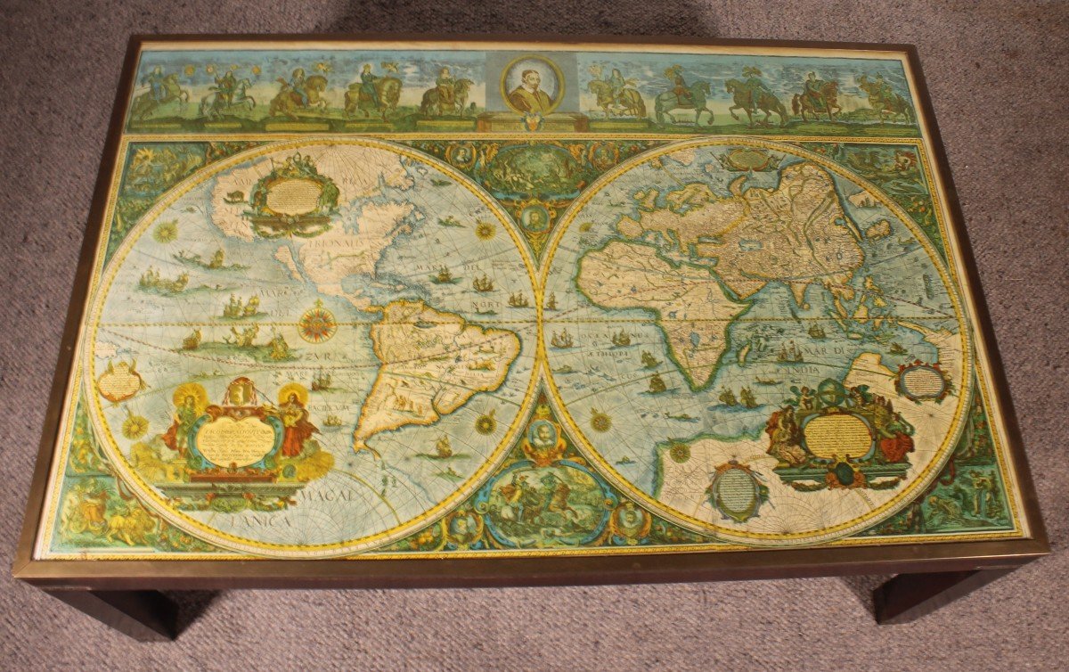 Coffee Table With Antique World Map-photo-4