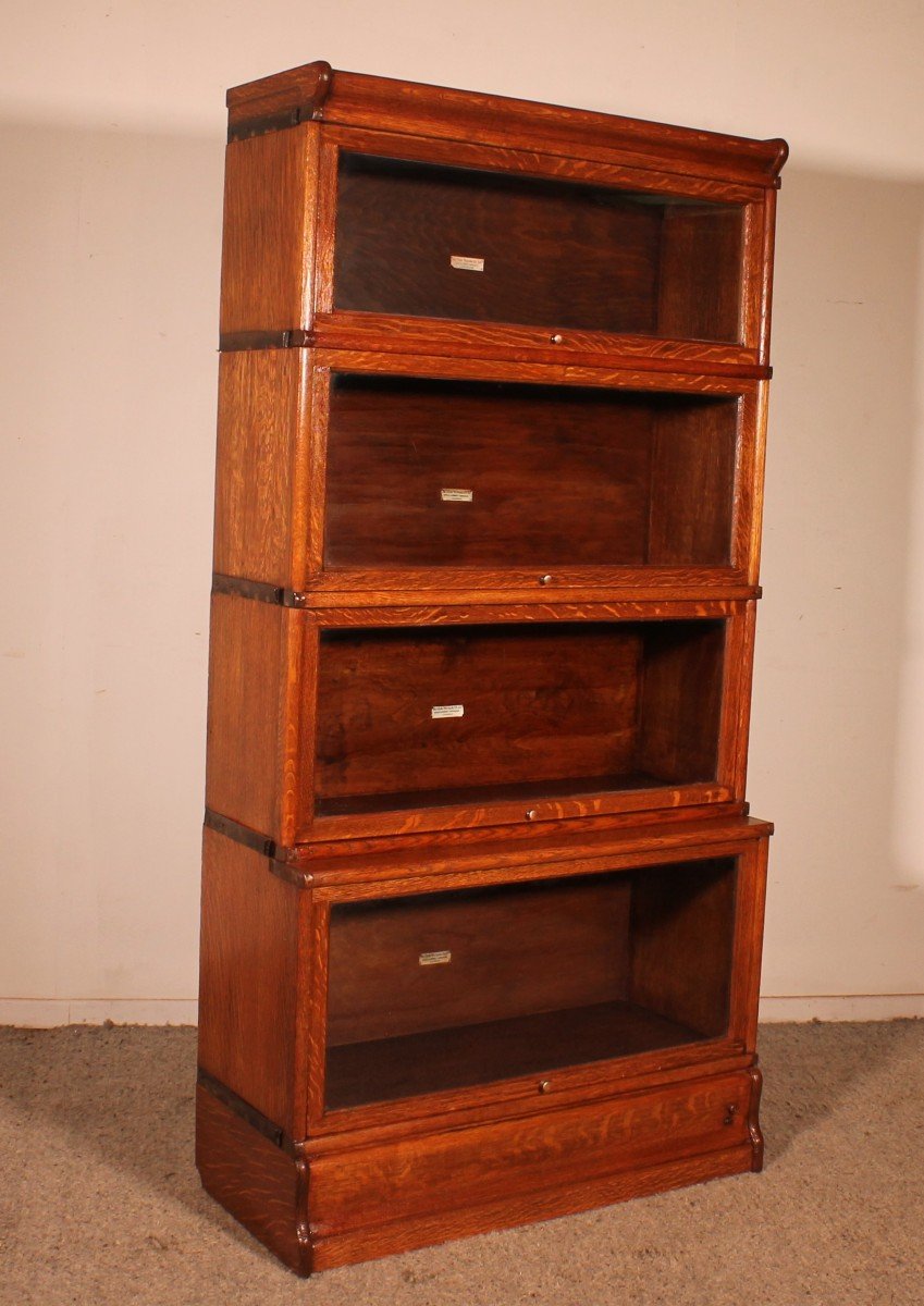 Stacking Bookcase In Oak Of 4 Elements With An Advanced Lower Element Globe-photo-2