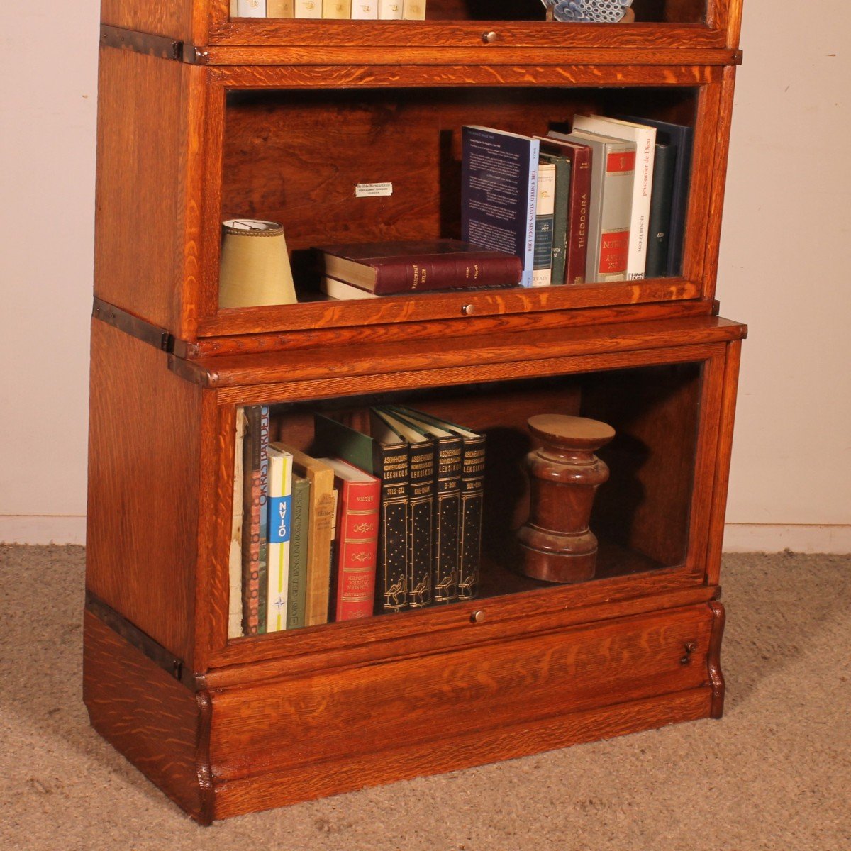 Stacking Bookcase In Oak Of 4 Elements With An Advanced Lower Element Globe-photo-3