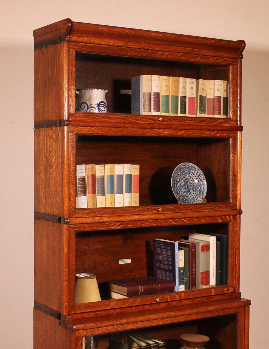 Stacking Bookcase In Oak Of 4 Elements With An Advanced Lower Element Globe-photo-4