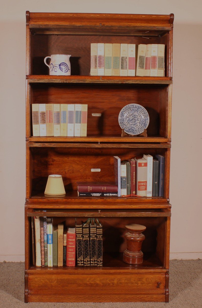 Stacking Bookcase In Oak Of 4 Elements With An Advanced Lower Element Globe-photo-2