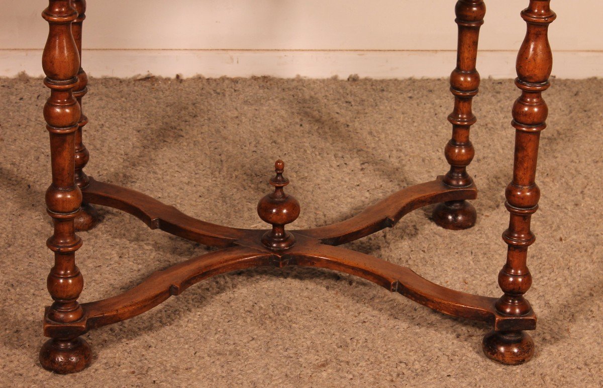 Louis XIV Table In Walnut And Inlays -18 Century-photo-3