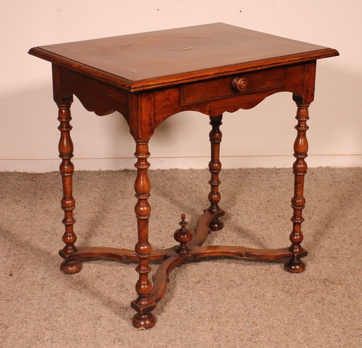 Louis XIV Table In Walnut And Inlays -18 Century-photo-4