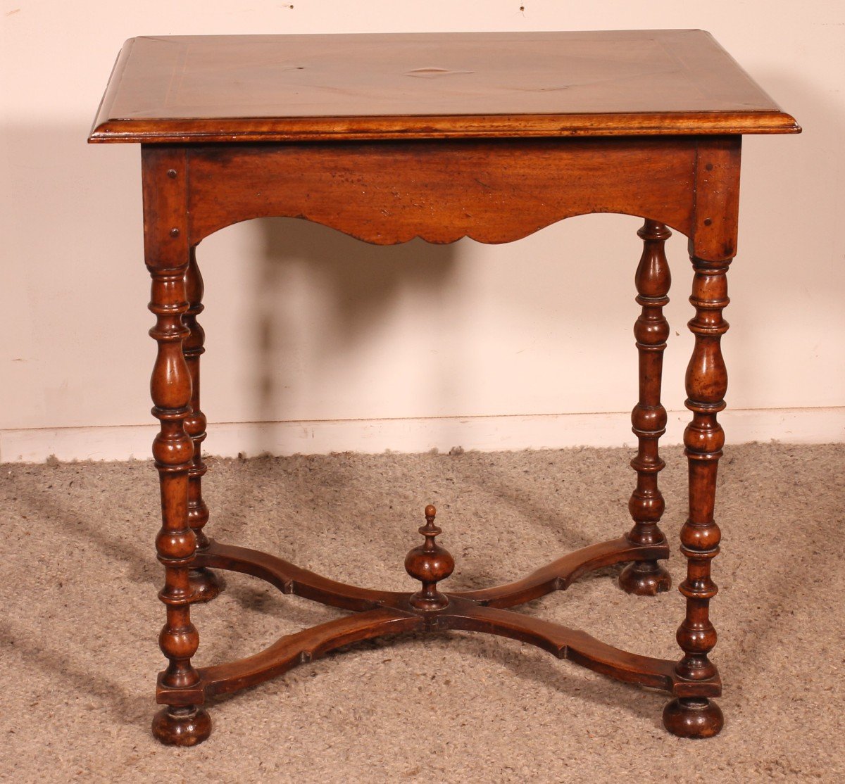 Louis XIV Table In Walnut And Inlays -18 Century-photo-6