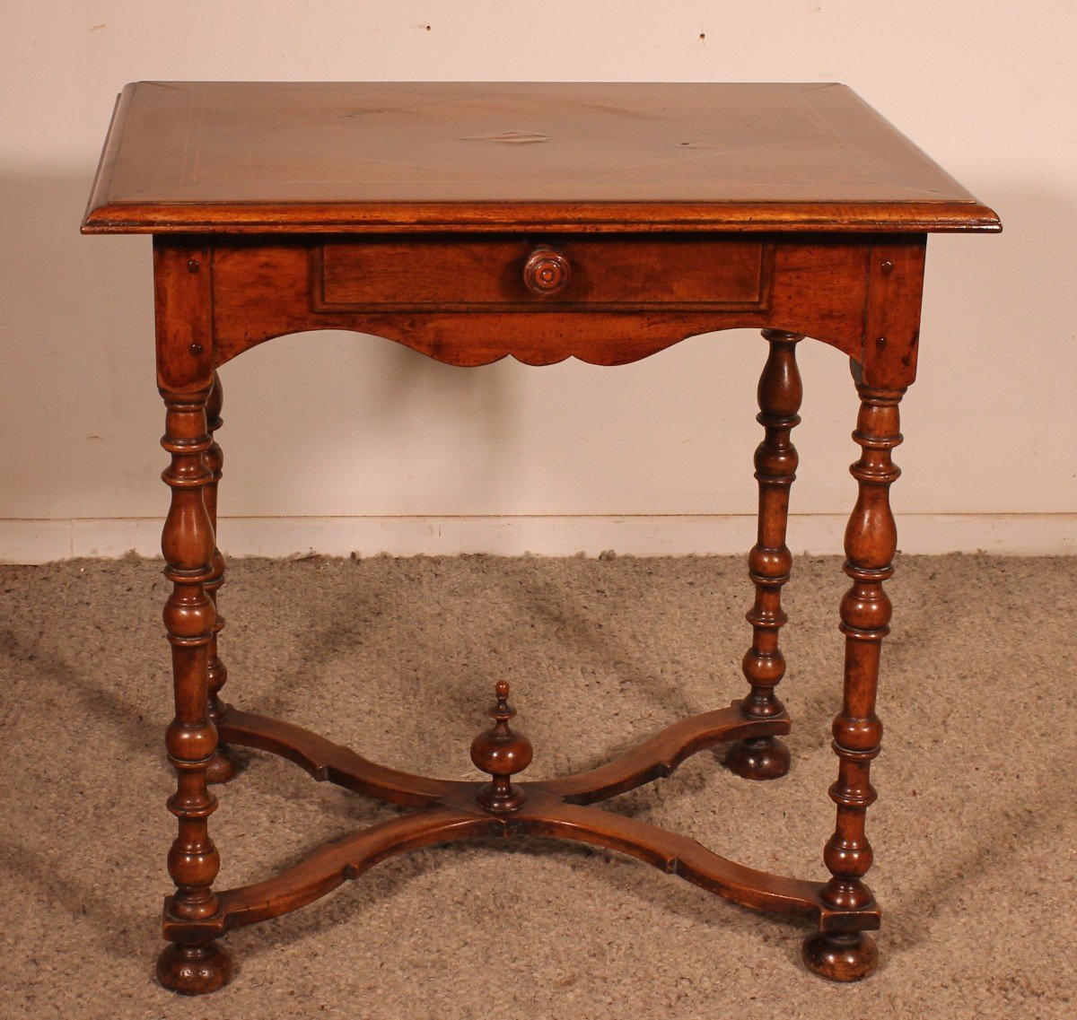 Louis XIV Table In Walnut And Inlays -18 Century