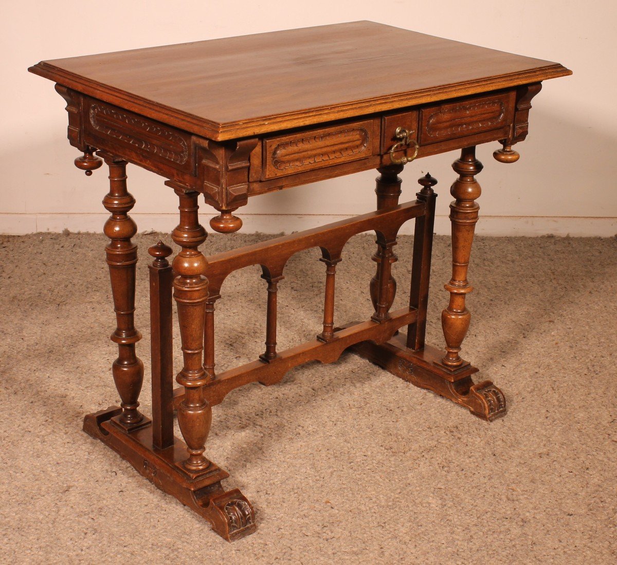 Renaissance Style Walnut Cabinet Base Or Small Decorative Table-photo-1