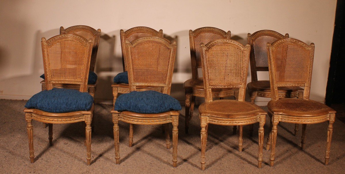 Set Of 8 Directoire Period Oak Chairs 