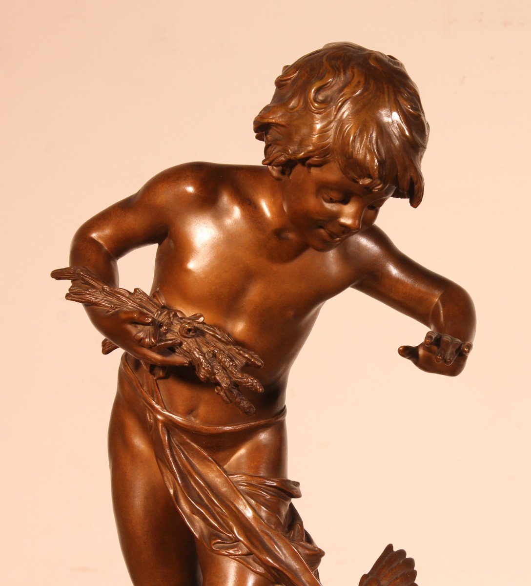 Auguste Moreau The Child With The Hen - 19th Century Paris Gold Medal-photo-2