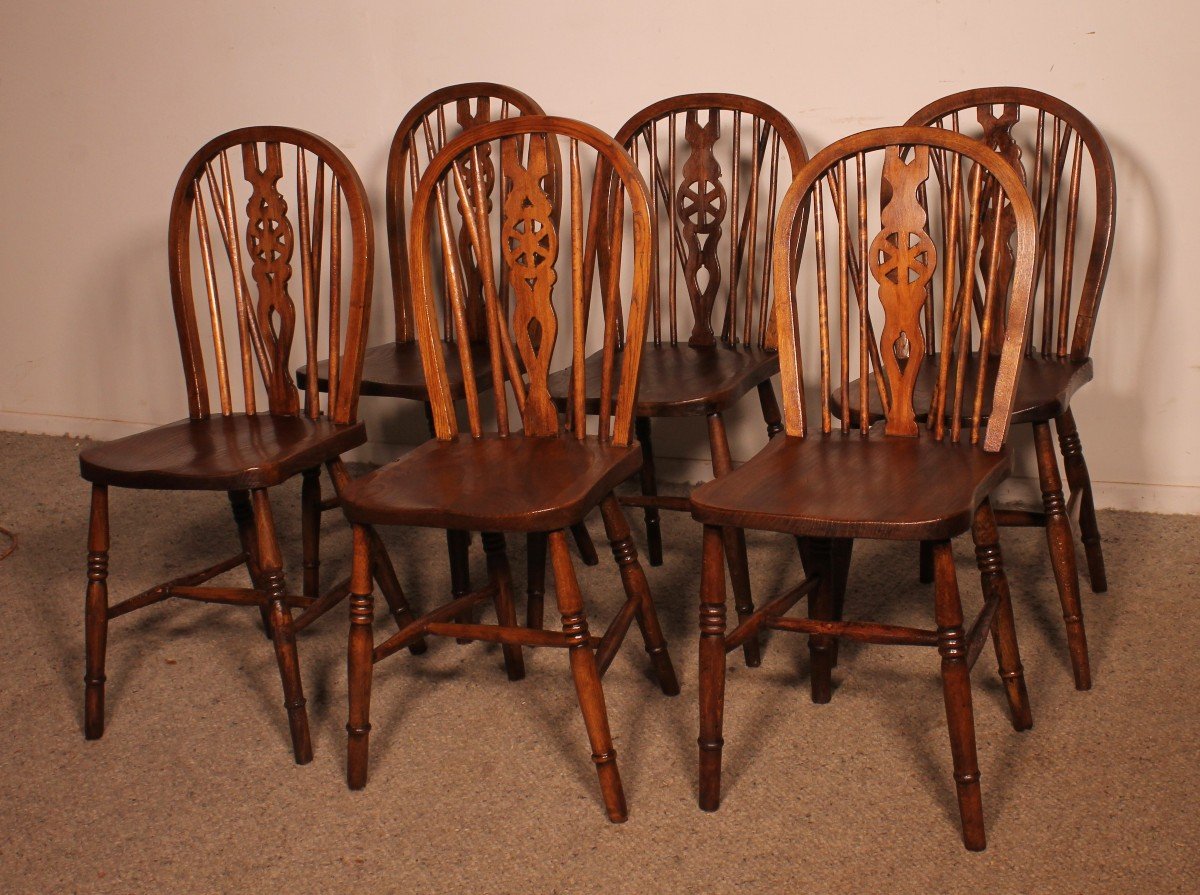 Set Of 6 19th Century Windsor Wheelback Chairs-photo-4