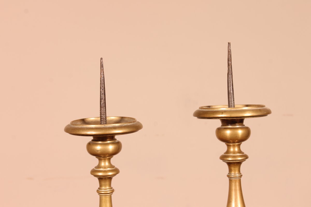 Pair Of Small Italian Candle Sticks End 17 ° Century-photo-1