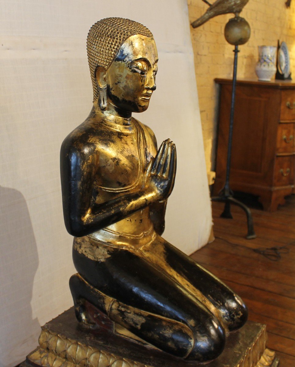Grand Moine En Bronze-18° Siècle -période Ayuttheya - Thailande-photo-4