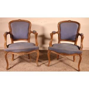 Pair Of Louis XV Bergères/ Armchair In Cerrused Oak