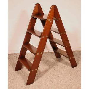 Library Ladder In Mahogany And Brass - England