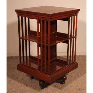 Revolving Bookcase In Walnut With Iron Base-19th Century
