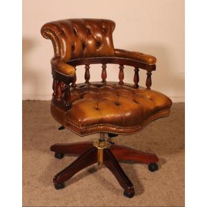 Fauteuil De Bureau Dit Captain Chair En Acajou Et Cuir