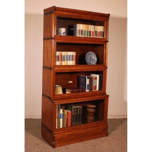 Stacking Bookcase In Oak Of 4 Elements With An Advanced Lower Element Globe