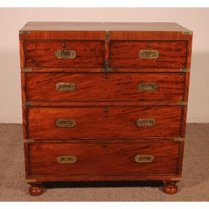 Military Or Campaignchest Of Drawers In Mahogany - 19th Century