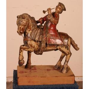 Horseman In Carved Wood-18 ° Century