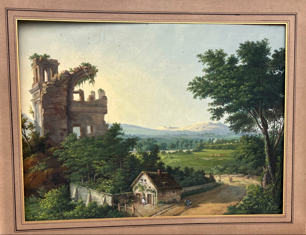 Pair Of Landscape Gouaches Circa 1820/1830-photo-2