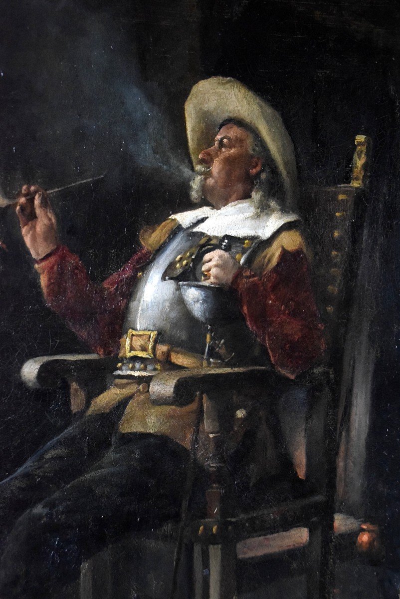 Large 19th Century Musketeer Painting-photo-4