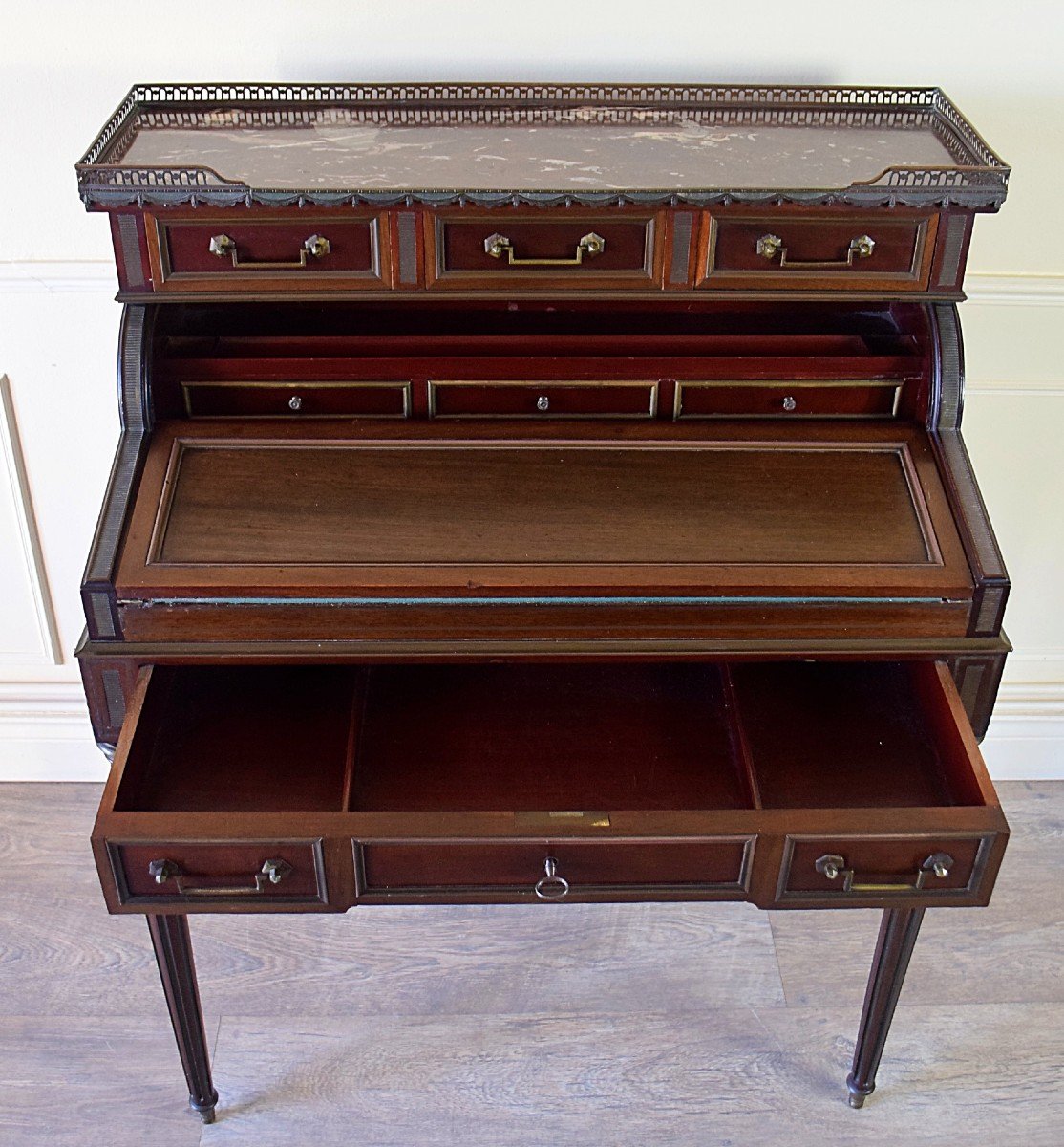 Bureau à cylindre ou Bonheur du Jour à système de style Louis XVI-photo-4