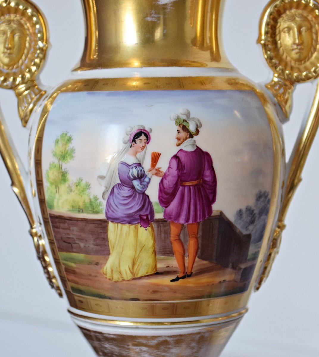 Paire de vases porcelaine de Paris Epoque Empire Restauration -photo-1