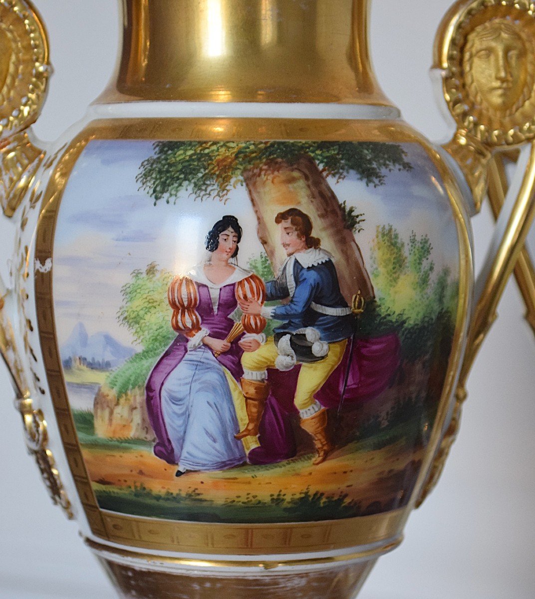 Paire de vases porcelaine de Paris Epoque Empire Restauration -photo-2