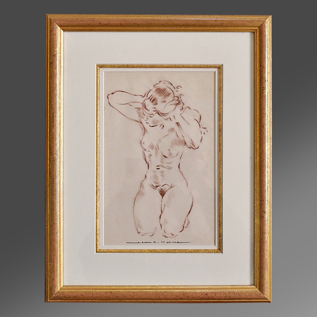 Red Chalk Female Nude By Jean Adrien Mercier