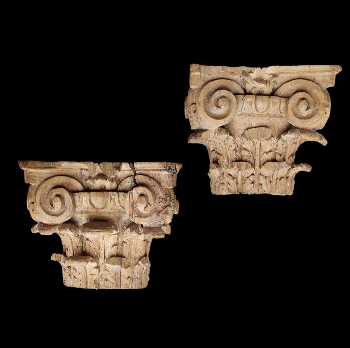 Pair Of Corinthian Capitals Forming Eighteenth Wall Consoles