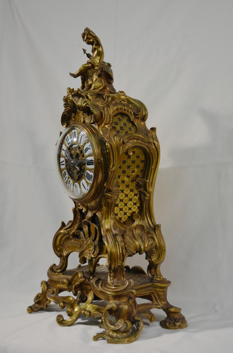 Grand Cartel Pendule De Style Louis XV En Bronze Doré-photo-1