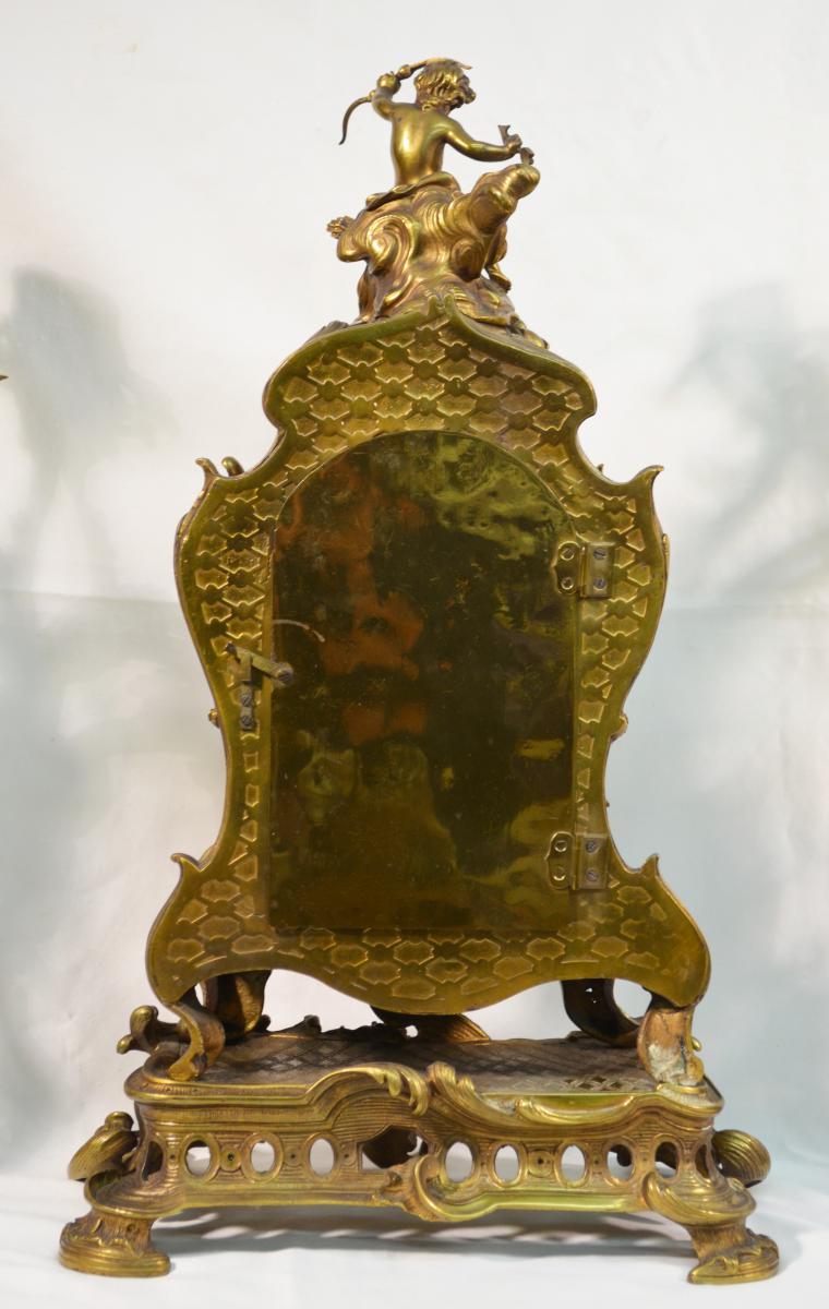Grand Cartel Pendule De Style Louis XV En Bronze Doré-photo-4