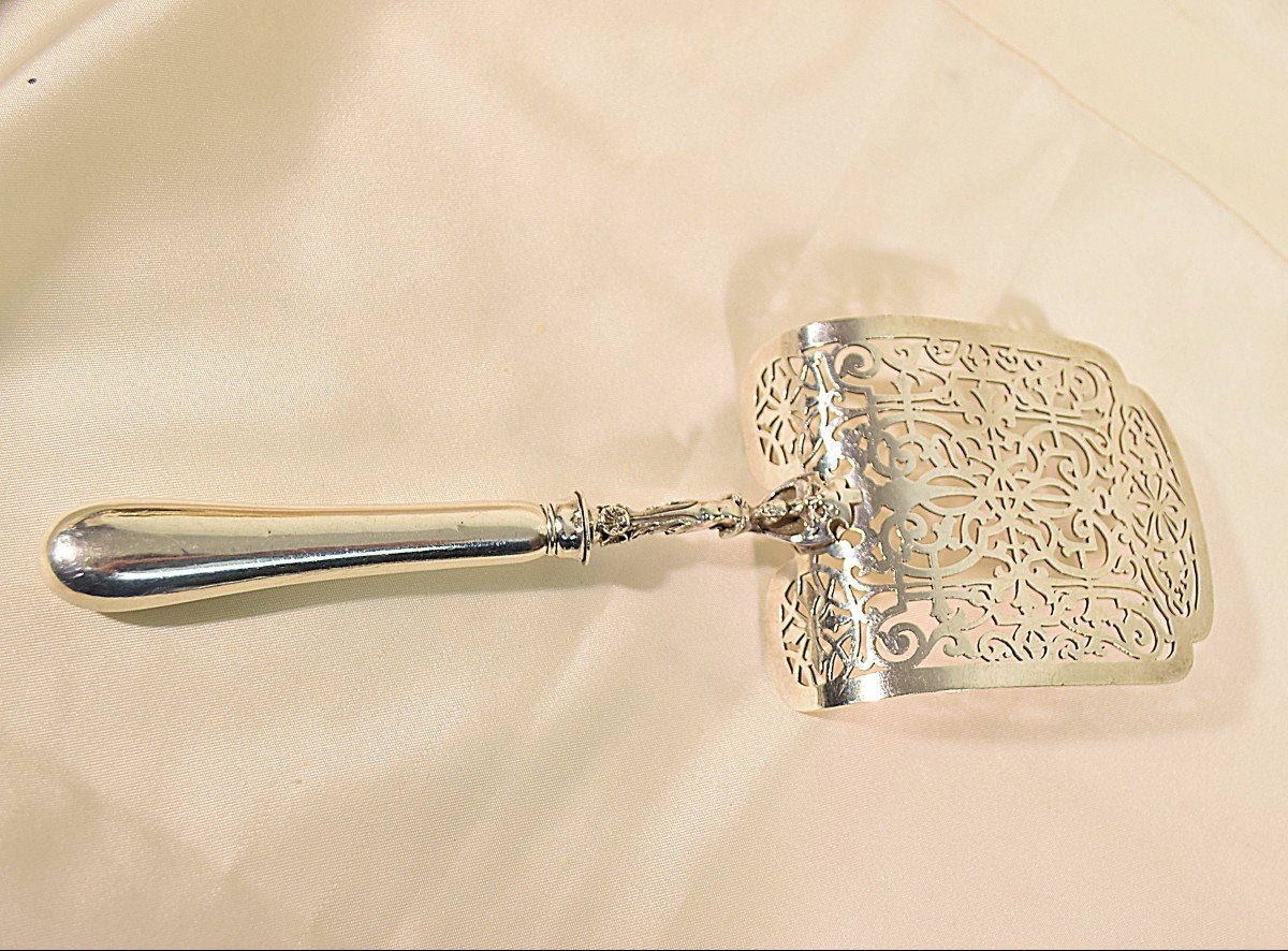 Asparagus Shovel In Silver Goldsmith Queillé Nineteenth Monogram-photo-2