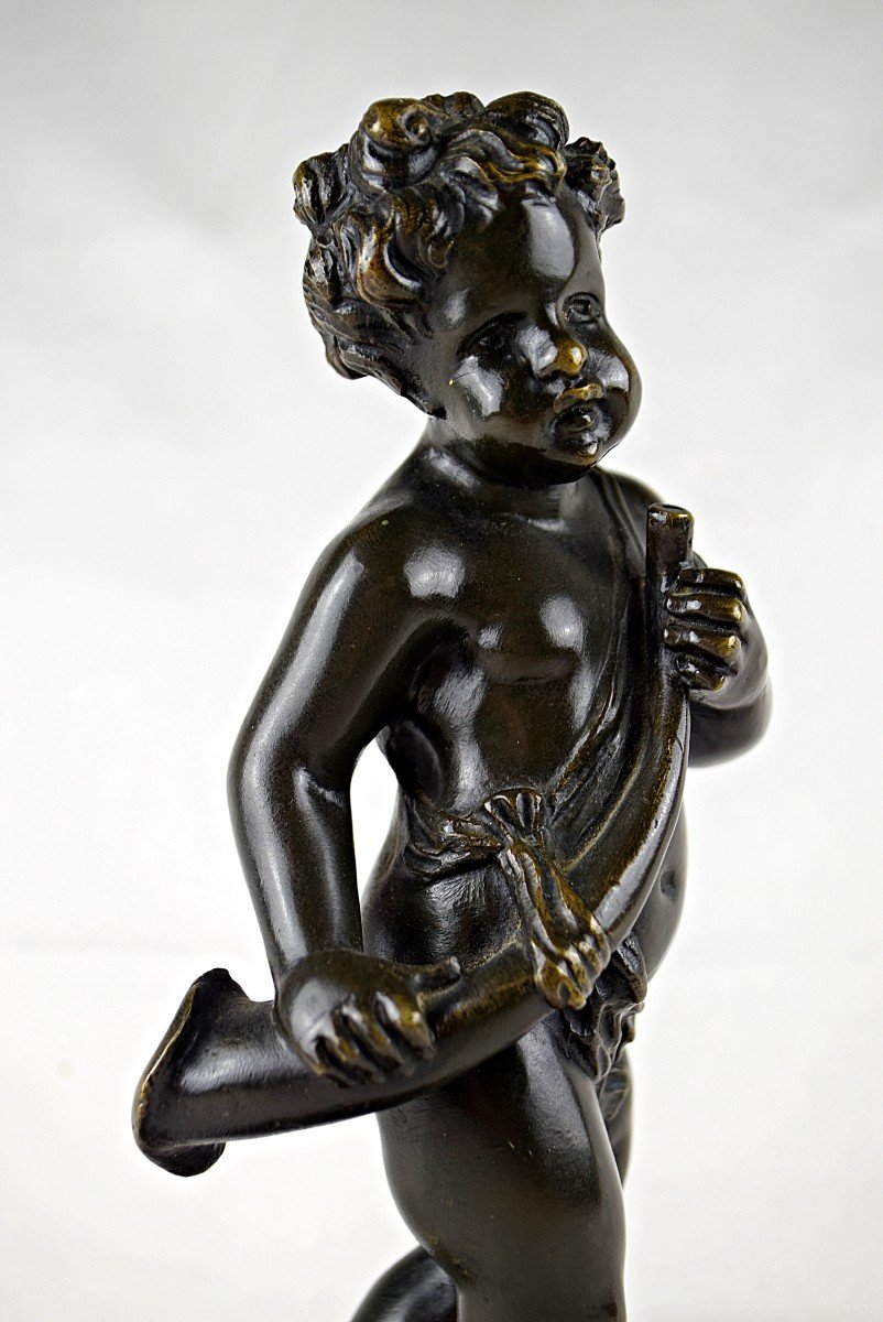 Ch&eacute;rubin Putto musicien en bronze sign&eacute; Clodion-photo-2