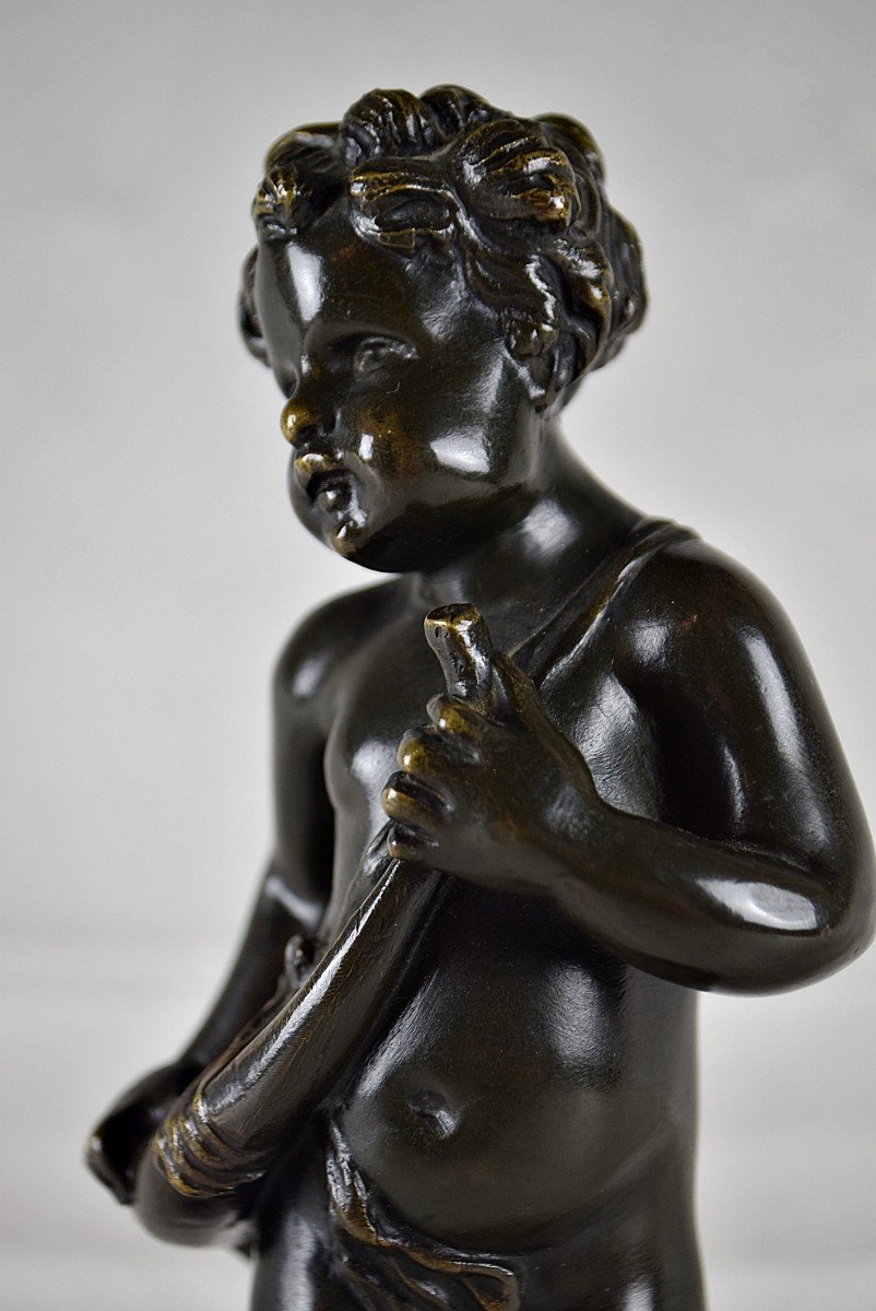 Ch&eacute;rubin Putto musicien en bronze sign&eacute; Clodion-photo-4