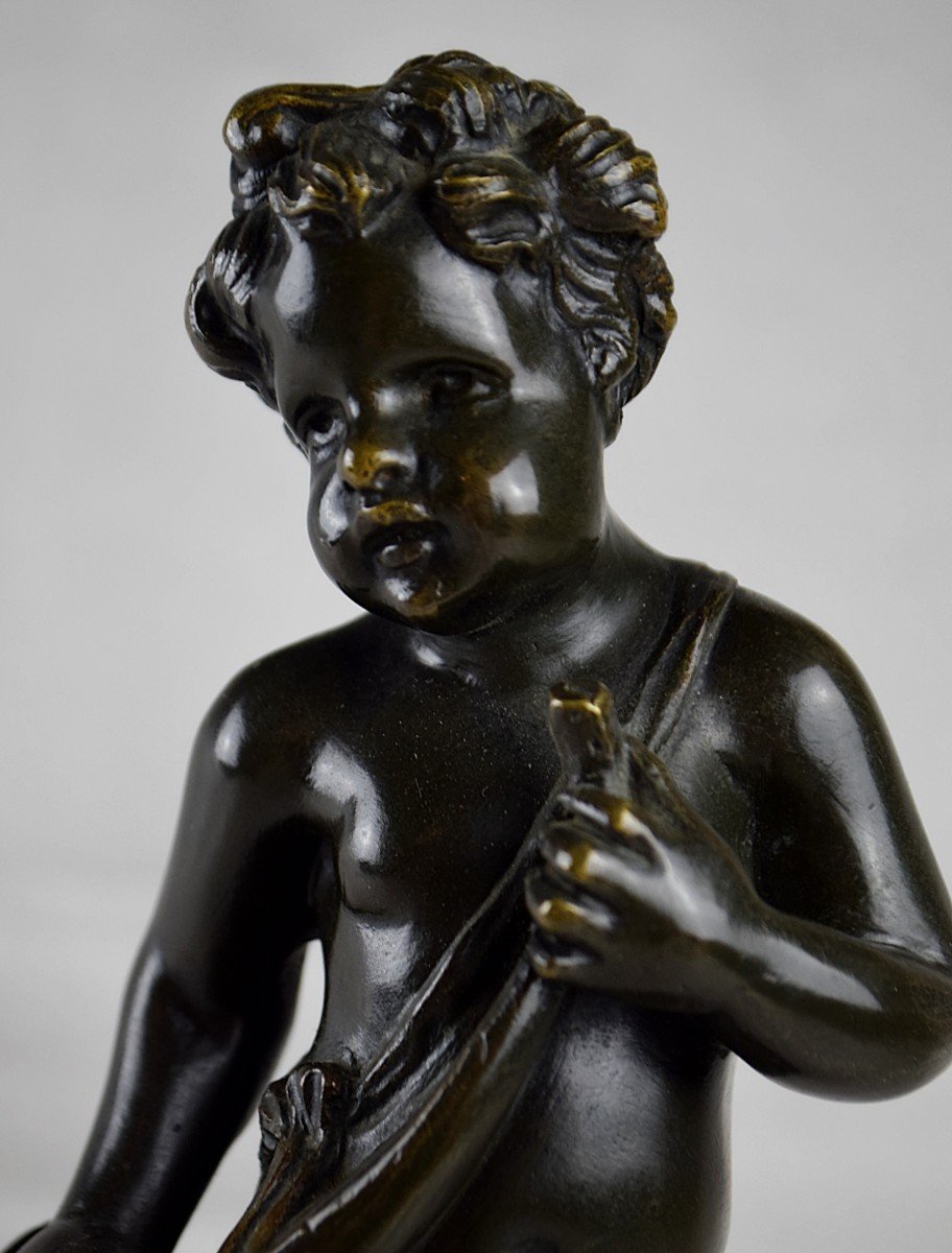 Ch&eacute;rubin Putto musicien en bronze sign&eacute; Clodion-photo-5