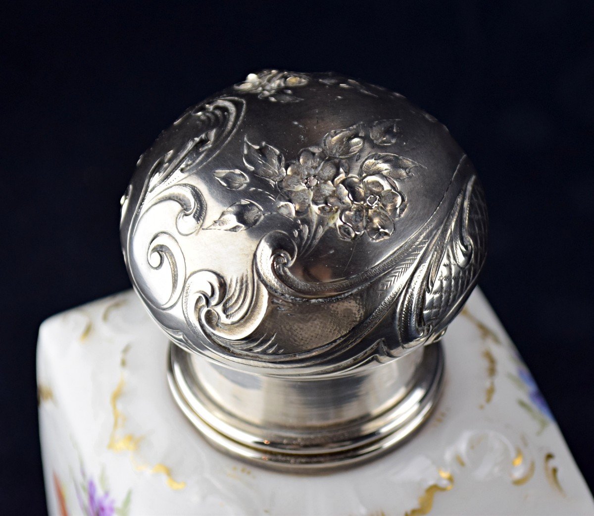 Limoges Porcelain Bottle M. Redon And Solid Silver 19th Century-photo-6