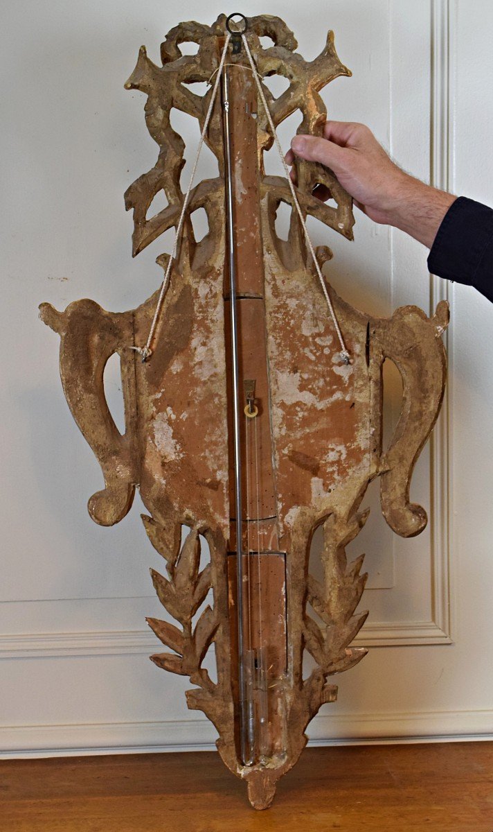 Barom&egrave;tre thermom&egrave;tre XVIII&egrave; d&#039;&eacute;poque Louis XVI en bois dor&eacute;-photo-7