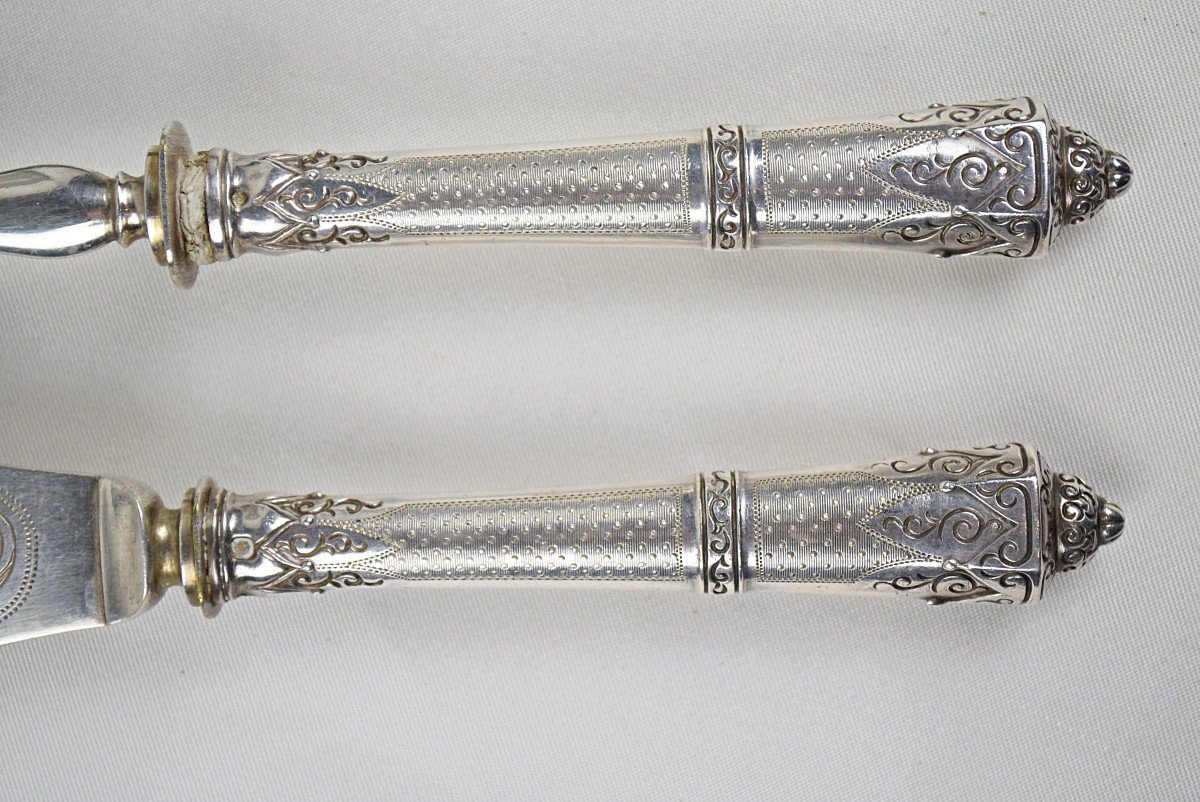 Solid Silver Fish Serving Cutlery Minerva 1st Title Goldsmith Jean Granvigne 19th Century-photo-3