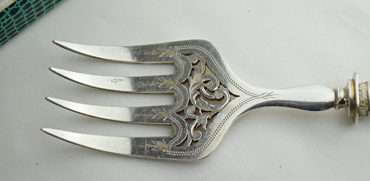 Solid Silver Fish Serving Cutlery Minerva 1st Title Goldsmith Jean Granvigne 19th Century-photo-3