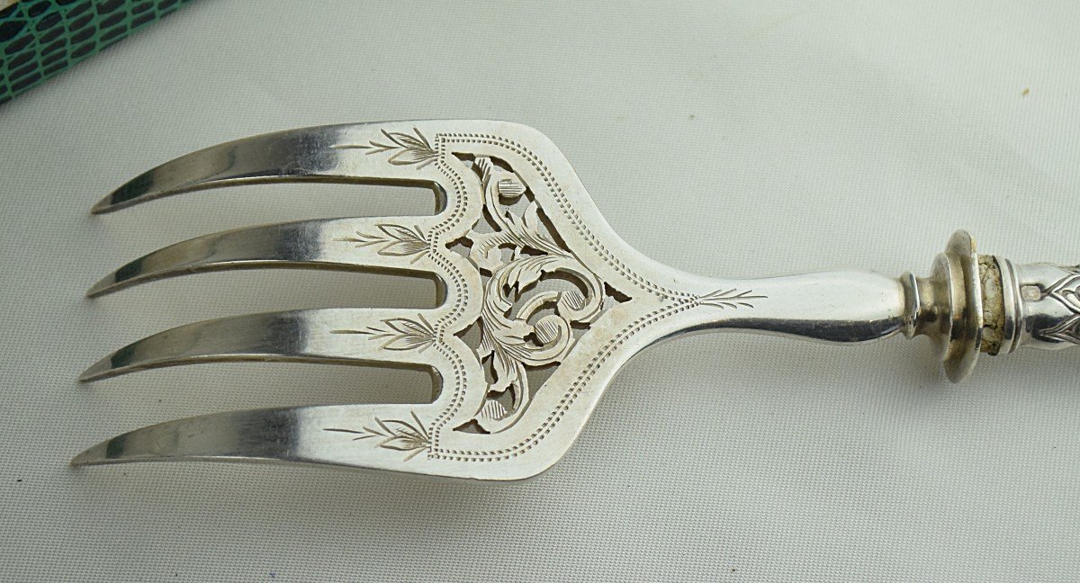 Solid Silver Fish Serving Cutlery Minerva 1st Title Goldsmith Jean Granvigne 19th Century-photo-4