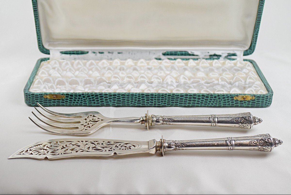 Solid Silver Fish Serving Cutlery Minerva 1st Title Goldsmith Jean Granvigne 19th Century-photo-7