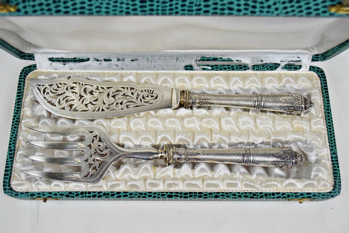 Solid Silver Fish Serving Cutlery Minerva 1st Title Goldsmith Jean Granvigne 19th Century-photo-8