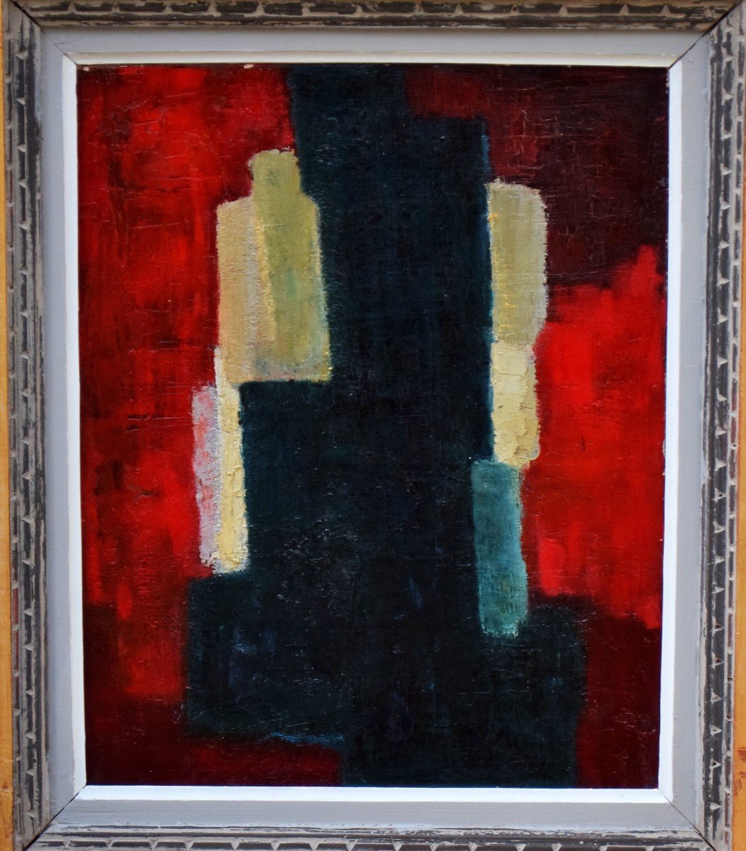 Abstract Painting By Roger Marsan Circa 1950-photo-2