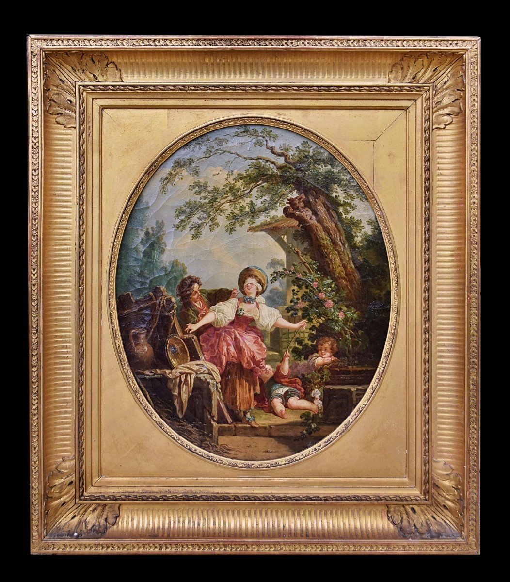 The Swing And Collin-maillard Follower Of Fragonard 19th Century-photo-3