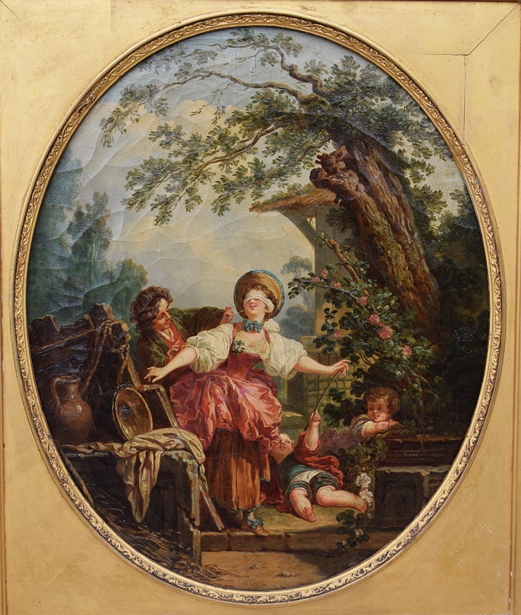 The Swing And Collin-maillard Follower Of Fragonard 19th Century-photo-4