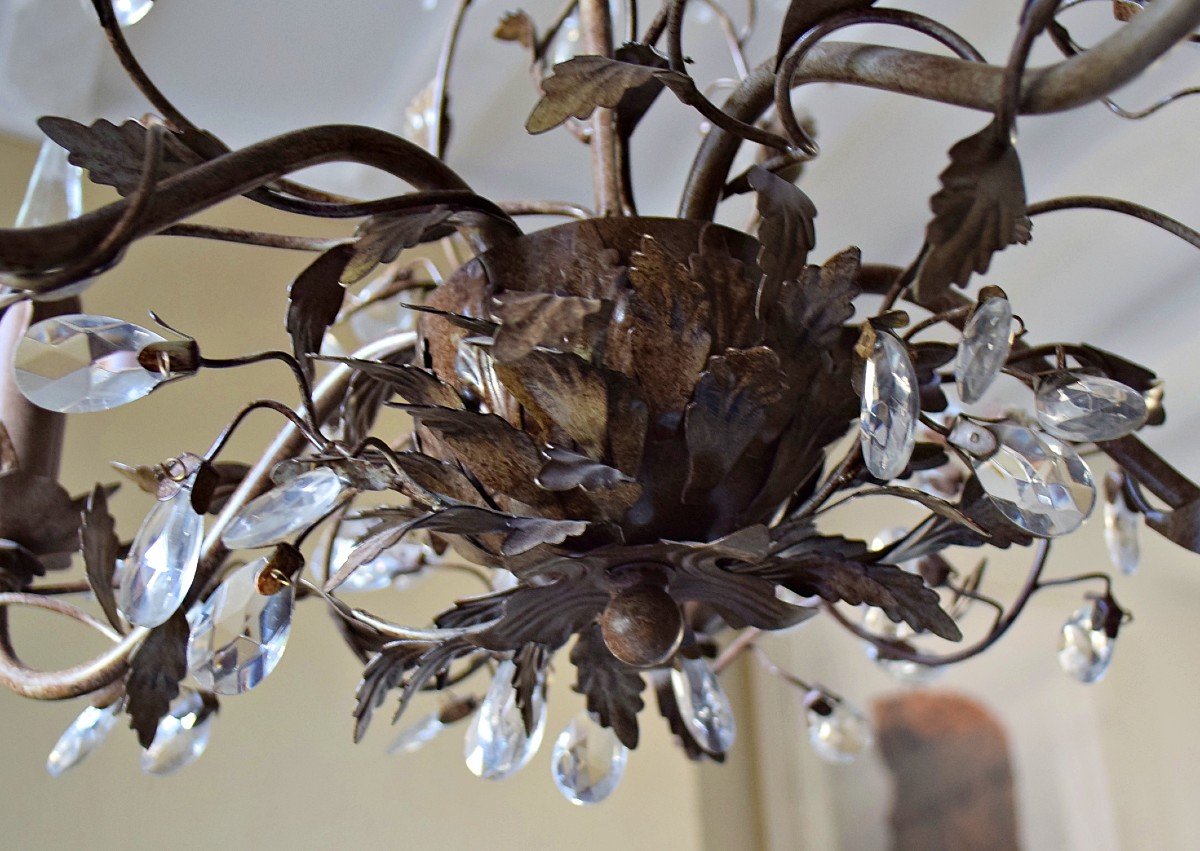 Wrought Iron Chandelier With Plant Decor -photo-2