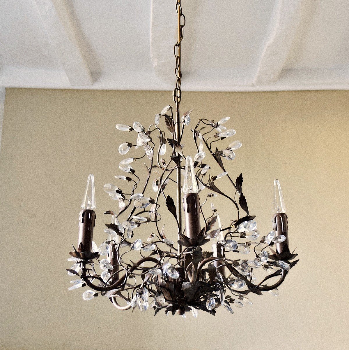 Wrought Iron Chandelier With Plant Decor -photo-7