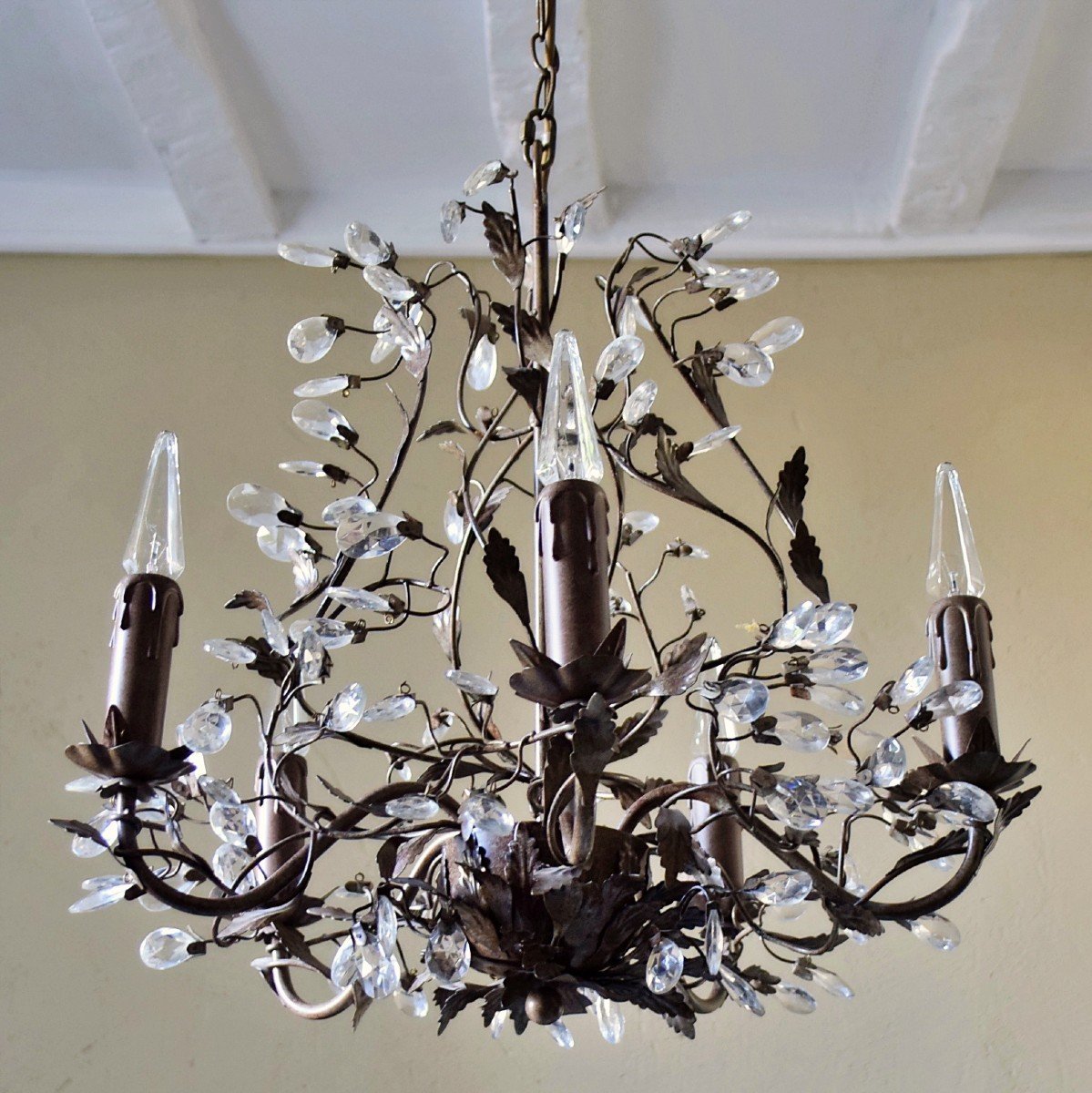 Wrought Iron Chandelier With Plant Decor 