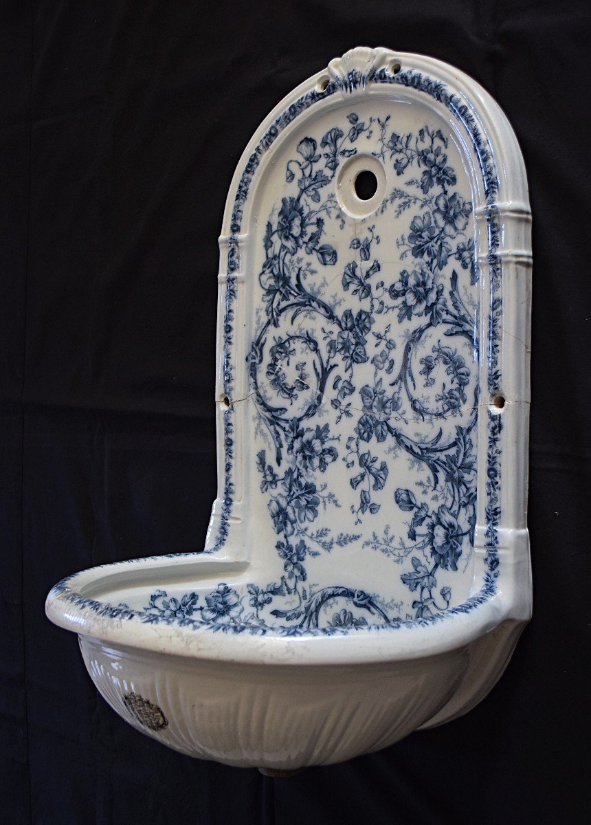 Hand Basin, Washbasin, Wall Fountain In English Porcelain, Late 19th Century-photo-3